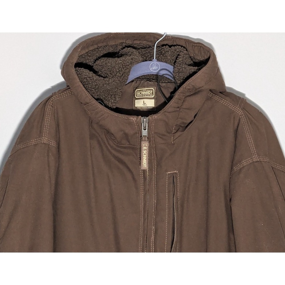 Vintage CE Schmidt Workwear Jacket Men Large/Tall Brown Sherpa Lined Hooded - Picture 3 of 15